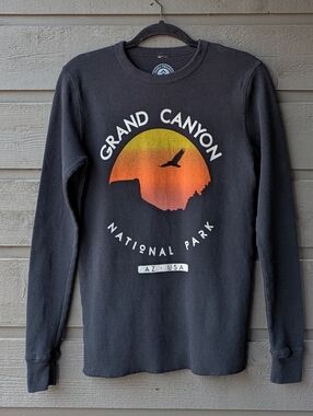 Parks Project Grand Canyon Black Long Sleeve Thermal Waffle Knit Shirt Small